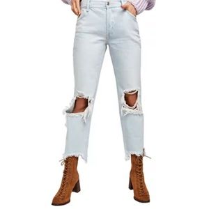 Maggie Straight Leg Mid Rise Distressed Denim Jeans